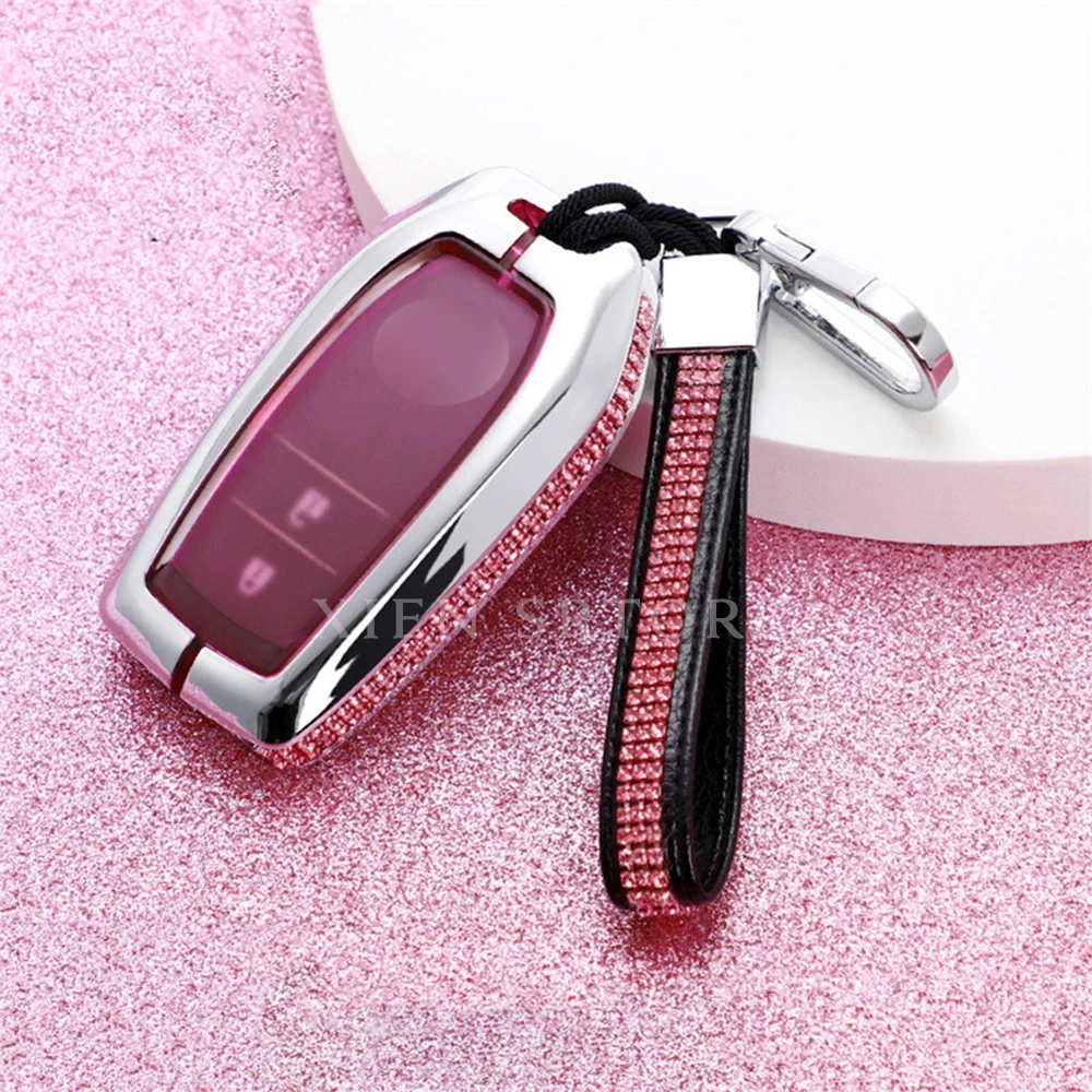 

Bling Diamond Alloy Car Remote Key Cover Case Holder Skin Fit For Toyota Corolla Camry Avalon C-HR RAV4 Fob Accessories