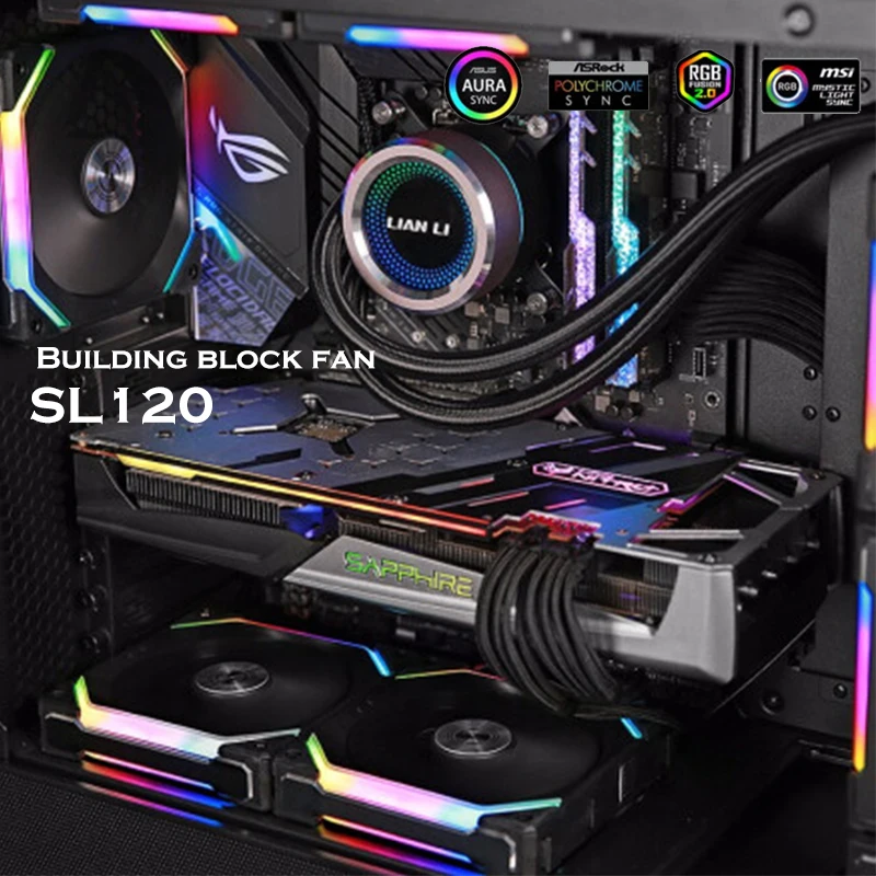 LIAN LI UNI FAN SL120 ARGB Cableless Modular Fan Kit,Case RGB Fan PWM Daisy Chain,Clutter-free Cooling,L-connect UNI Hub