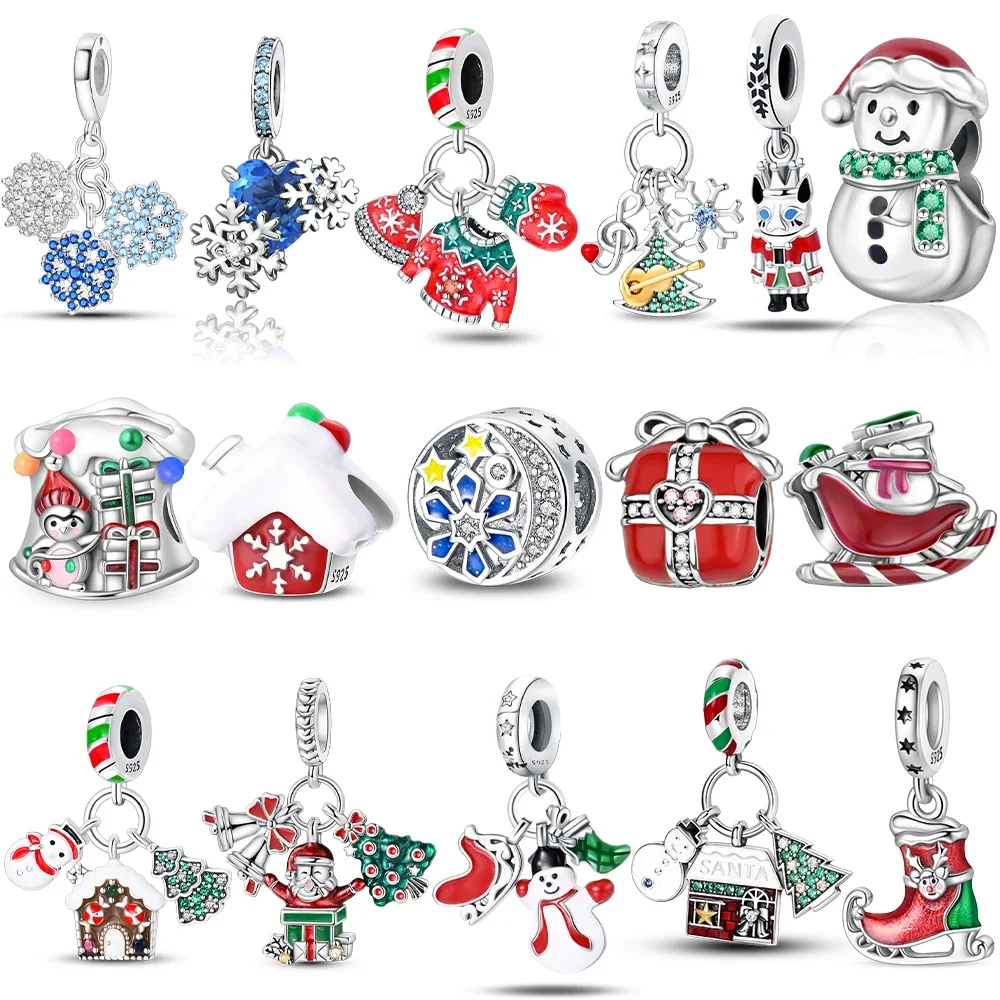 

Оригинальный снеговик, синий снежинка, красный подарок, рождественская елка, роликовые коньки, подвески, бусины, подходят для браслета, серебро 925, женский аксессуар «сделай сам»