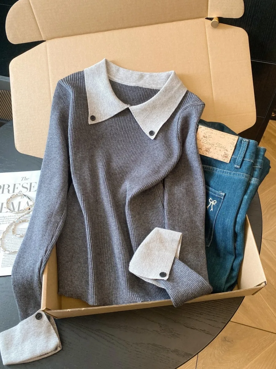 

Женский осенний свитер с v-образным вырезом, вязаные мягкие пуловеры, приталенные джемперы, базовые мягкие свитера для женщин, 2024, осень-зима