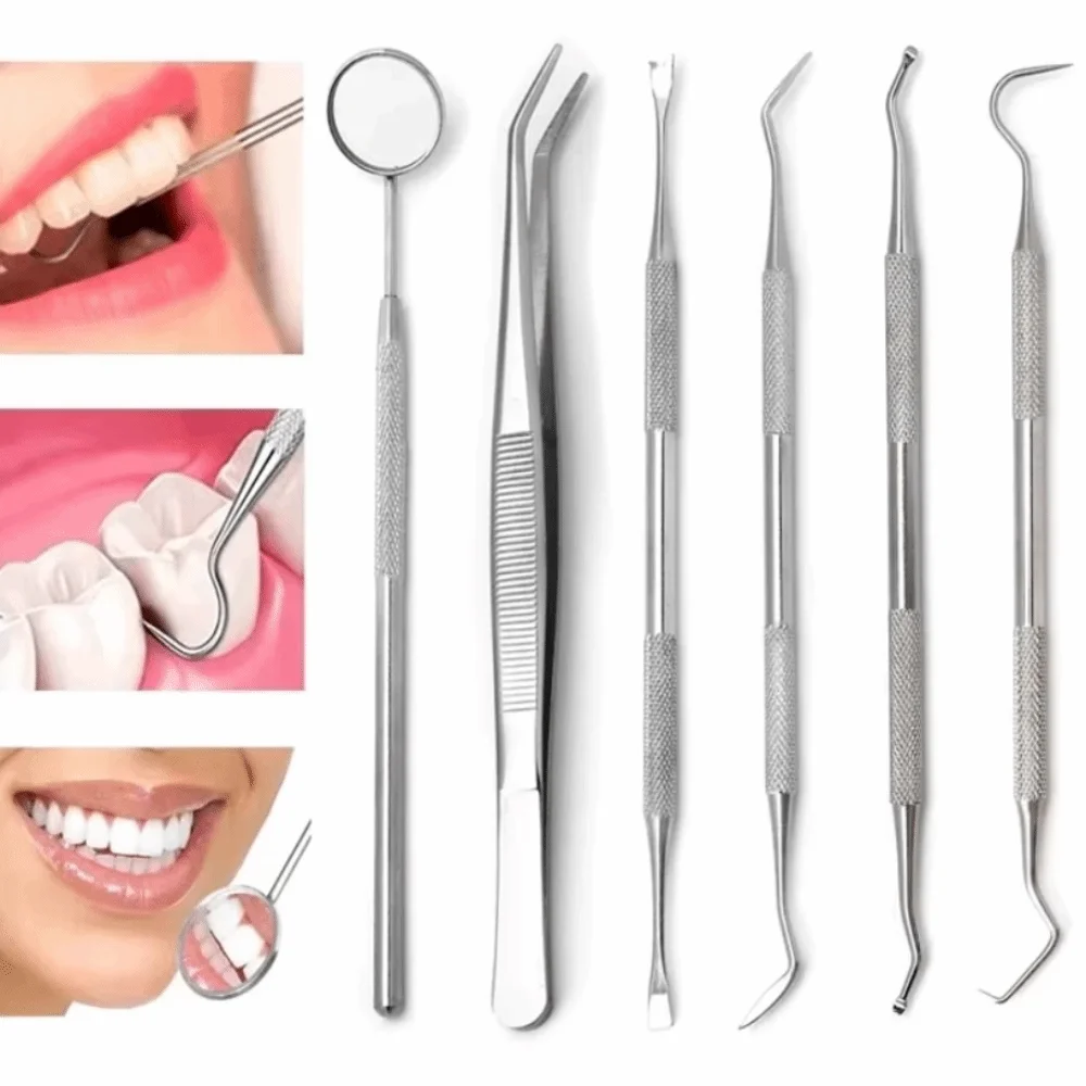 

7/8Pcs Stainless Steel Tooth Care Kit Rustproof Various Style Dental Cleaning Tools with Storage Box Professional Tongue Scraper