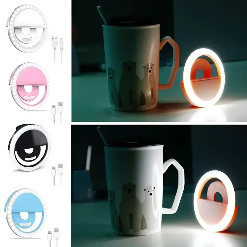 1pc USB Charging LED Selfie Ring Light, Compatible with Various Mobile Phones, Phone Lens LED Selfie Lamp for Enhanced Selfie .