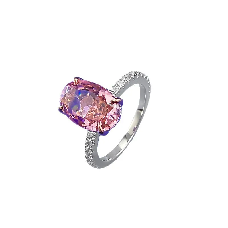 Xiaoyan 100% S925 Silver Papalacha 8 * 12mm Elliptical Ring High Carbon Diamond Gemstone Wedding Ring High Jewelry