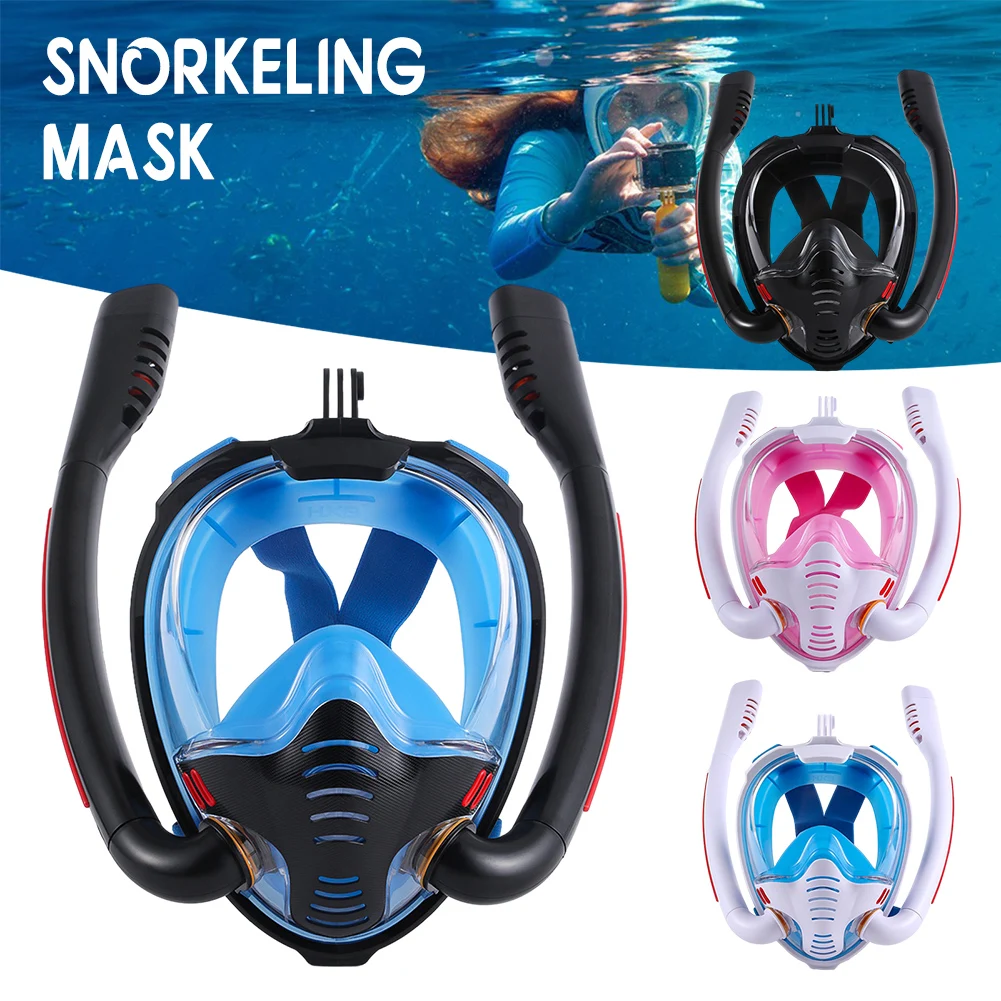 

Snorkel Mask Upgrade Full Face Snorkel Mask with 2 Breathing Tubes,Snorkeling Gear for Adults,Diving Mask Anti-Fog& Leak