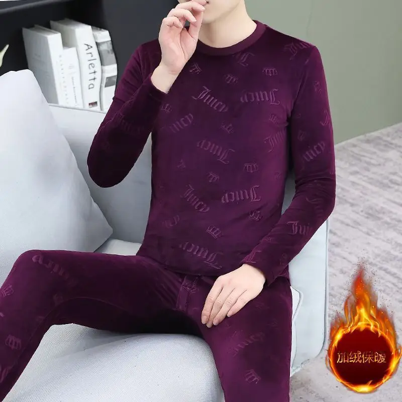 

New Men's and Teenagers'clothing Thermal Underwear Set Simple and Fashionable Long Sleeve Bottoming Shirt Elastic Waist Trousers