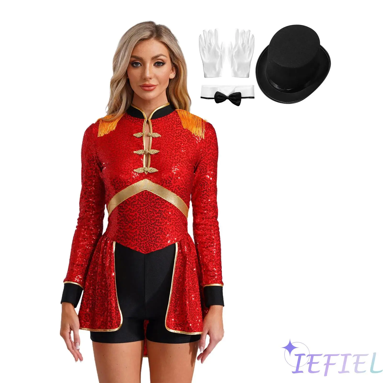 

Women Circus Magician Cosplay Costume Lion Tamer Role Playing for Halloween Carnival Holiday Fancy Dress Party 4Pcs/Set