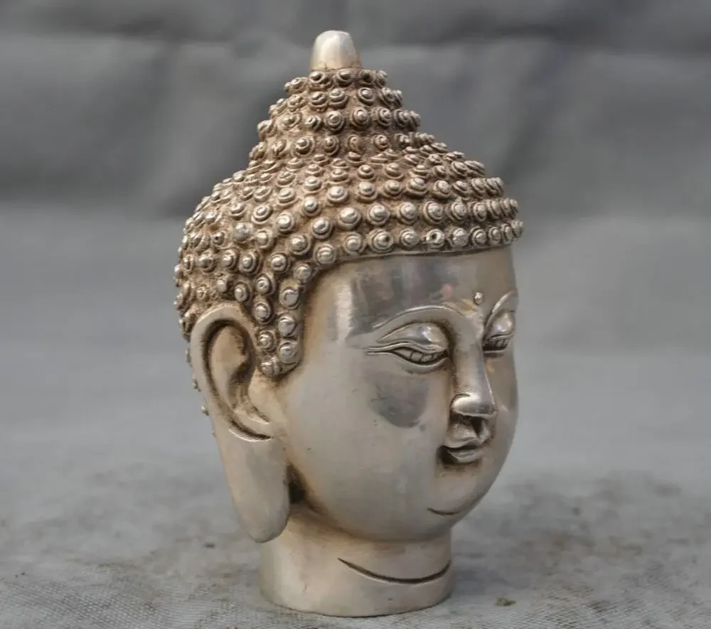 Busto de Buda Shakyamuni de Bronce Plateado del Budismo Tibetano del Tíbet