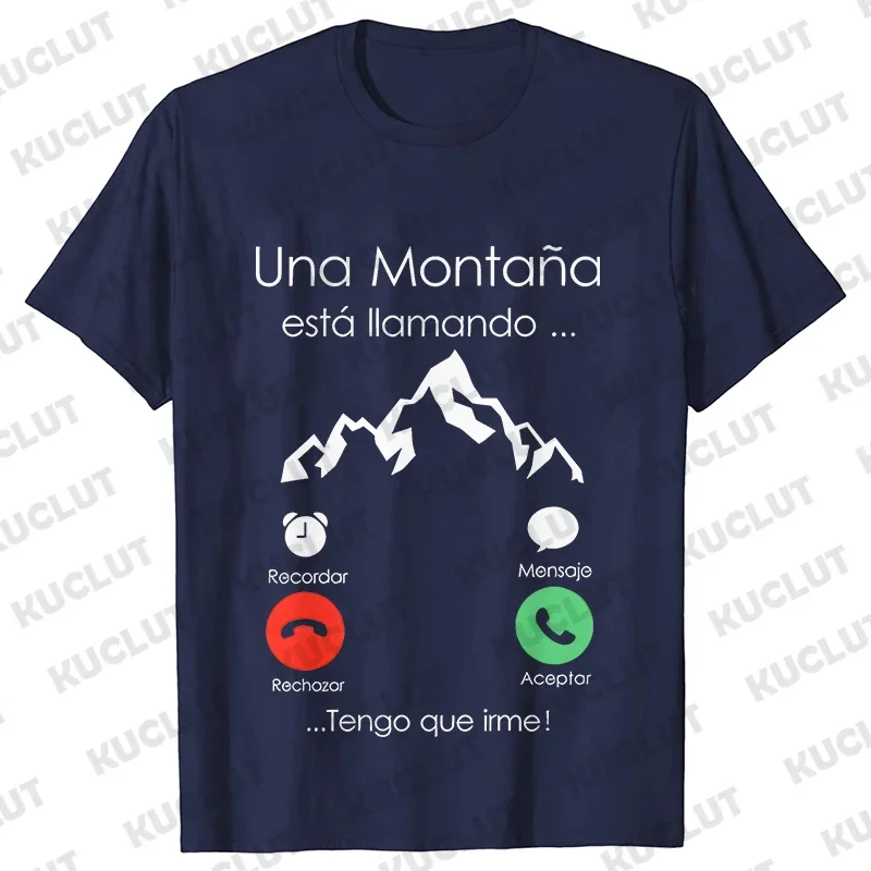 Mountain Is Calling I Must Go Spanish T Shirt for Men Women Clothing Short Sleeve Casual T-shirts Climbing Men\'s Street Tees