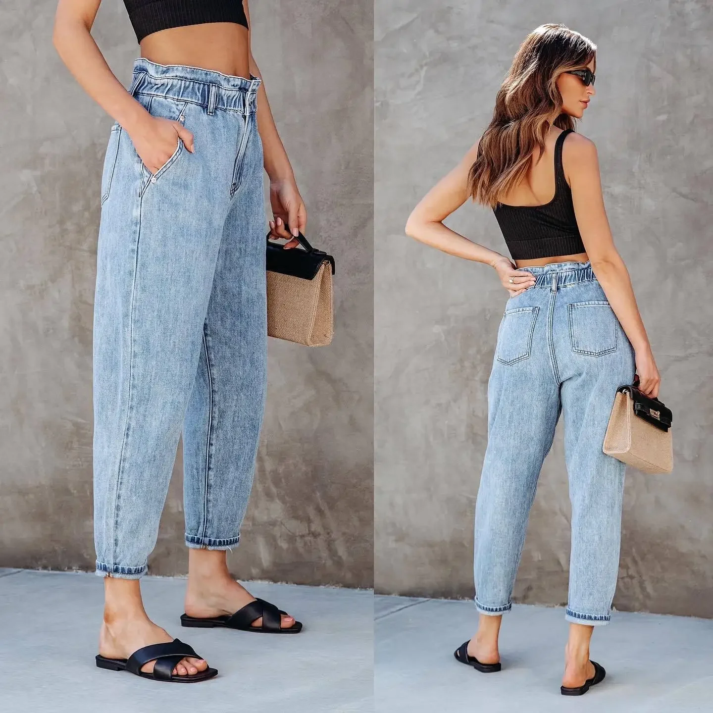 Loose High-waisted Skinny Jeans, Women's Spring and Autumn New Make Old Water Washing Straight Leg Casual Jeans Long Pants Y2k