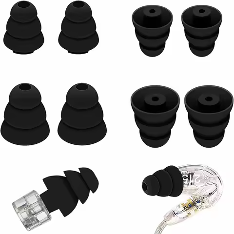 4 Pairs Triple Flange for Shure SE215 Pro Ear Tips Noise Reduce Silicone Eartips Earbuds for Etymotic Research/Klipsch/Westone