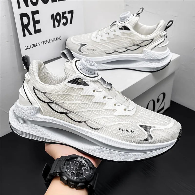Men's popular thick soled rotating buckle mesh sports and leisure shoes