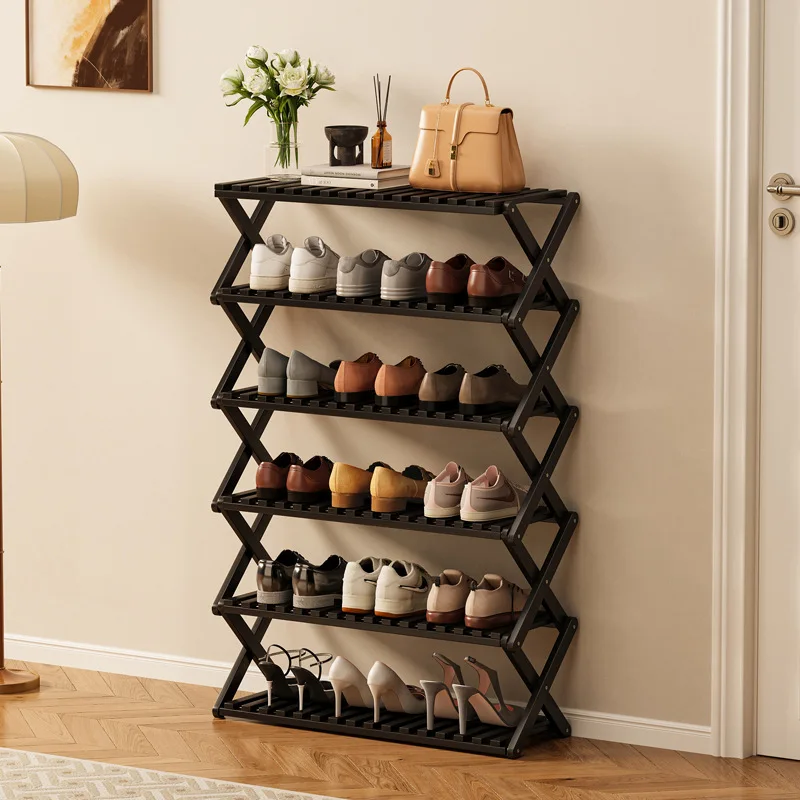 Bamboo Shoe Rack Foldable Multi-layer No Assembly Needed Home Storage Shelf for Entryway