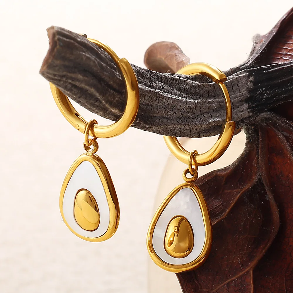 

Gold Avocado Drop Shape Stainless Steel Fruit Earrings Women'S Natural Shell Fashion Pendant Cute Jewelry Gift