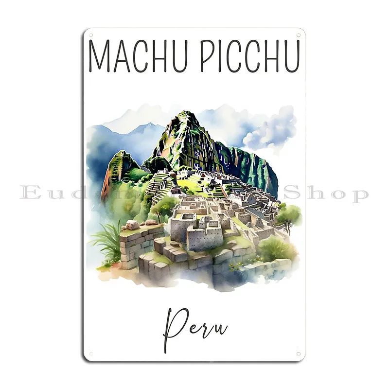 Watercolor Design Of Machu Picchu Peru Metal Signs Party Bar Cave Wall Decor Create Cinema Tin Sign Poster