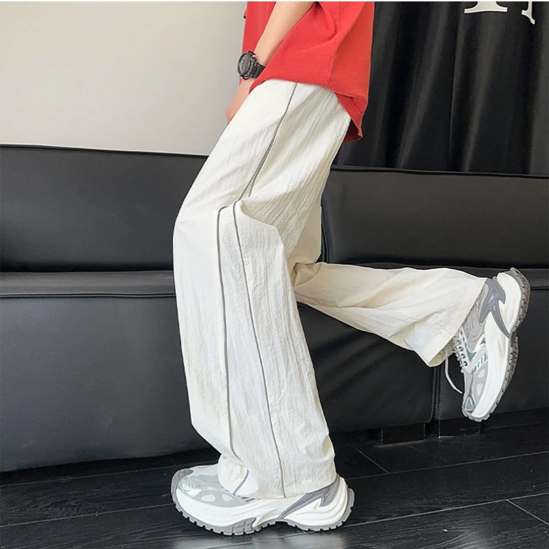 Calças de rugas para homens xxxl baggy poliéster barato streetwear roupas de grife harajuku moda vintage novo em calças casuais homem