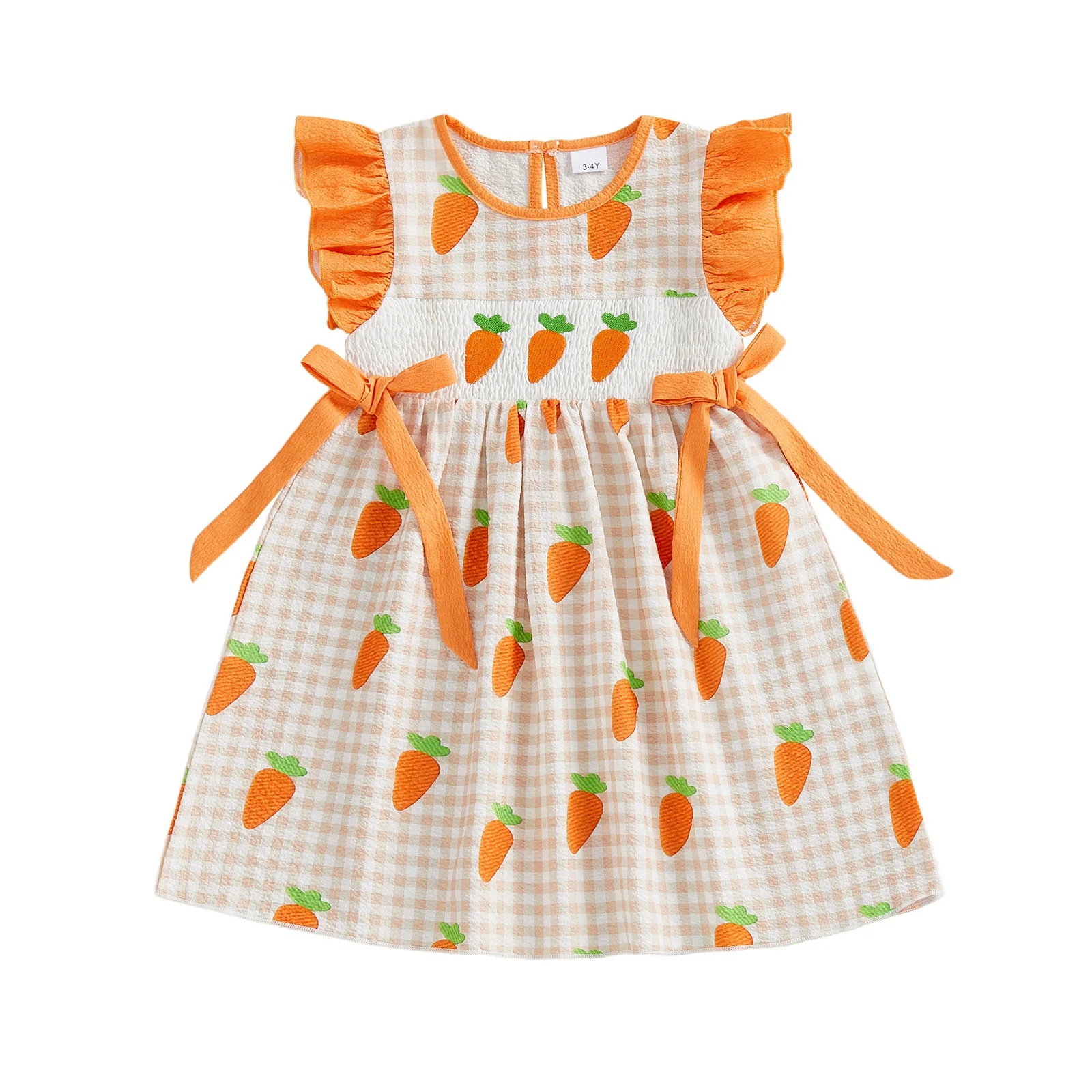 فستان عيد الفصح للفتيات الصغيرات بأكمام طويلة ورقبة دائرية وتطريز على شكل جزرة فستان كاجوال للأطفال الصغار #1