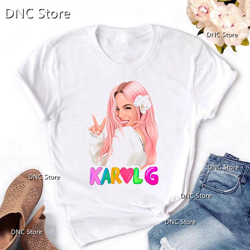 New Femme T Shirt Music Singer Karol G Bichota Graphic Print Women\'S T-Shirt Fashion 00s Girls Tshirt Summer Women\'S Streetwear