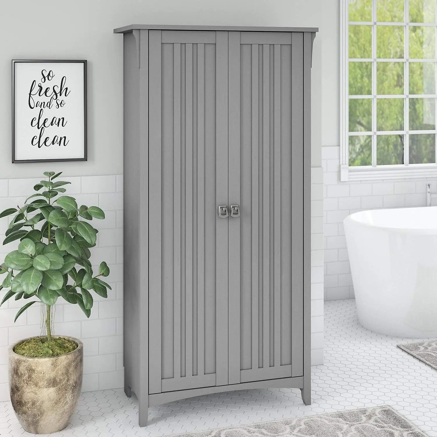 Bathroom Storage Cabinet with Doors in Ash Brown