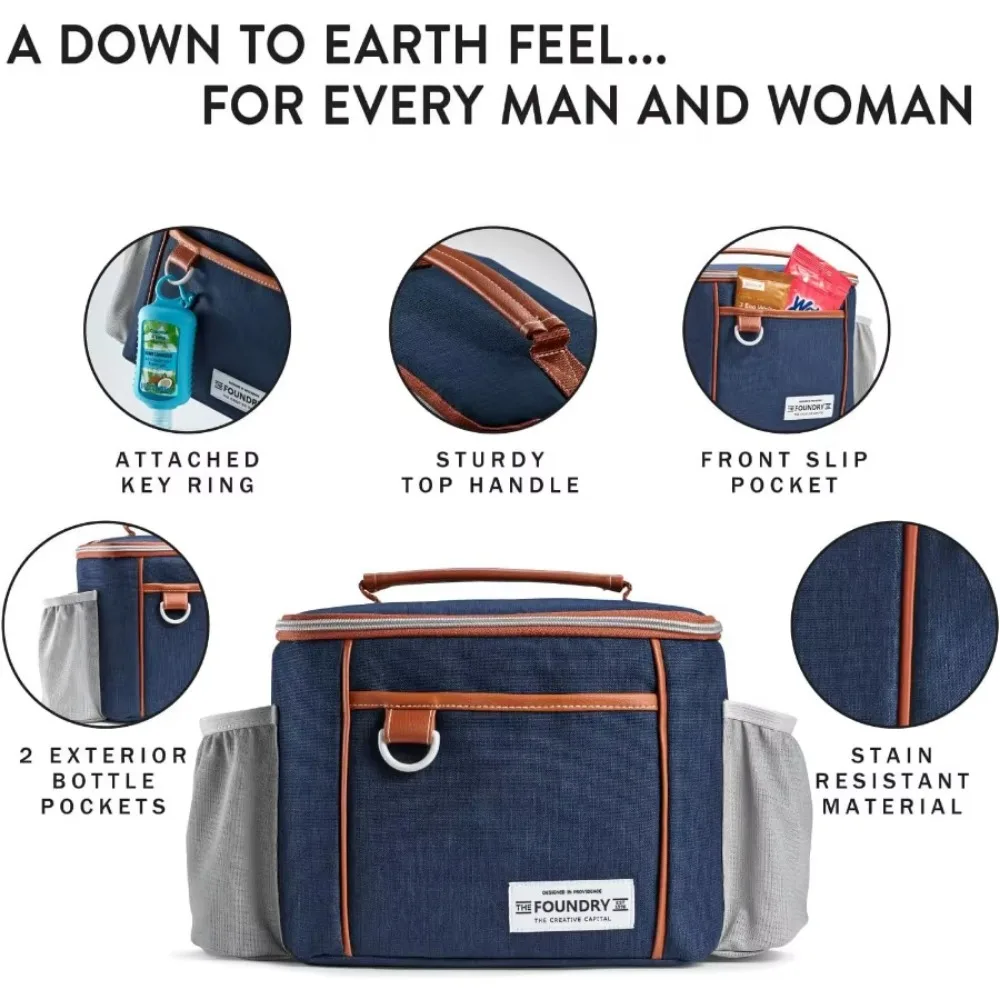 측면 및 전면 포켓이 있는 보온 도시락 가방, 6피스 누수 방지 용기 세트, 사무실 출퇴근 여행 야외용