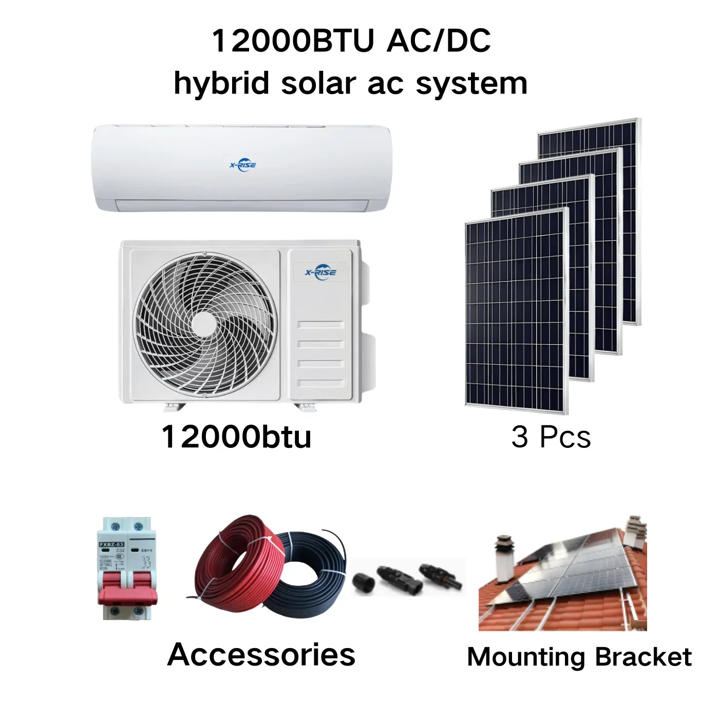 AC/DC Hybrid Solar Air Conditioner Wall Mounted Use New 9000BTU 12000BTU 18000BTU 24000BTU Electric Power 3 Years Room