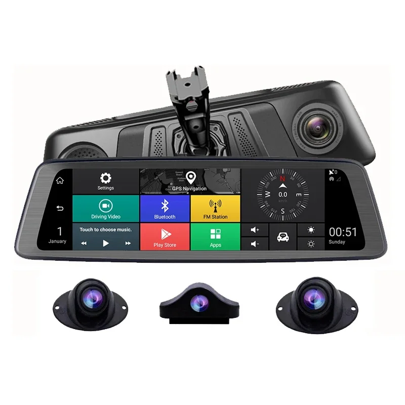 4 Channel Panoramic 2GB+32GB Car DVR 10 inch Android Rearview Mirror Camera GPS Navigator Video Recorder ADAS 4G Wifi DashCam