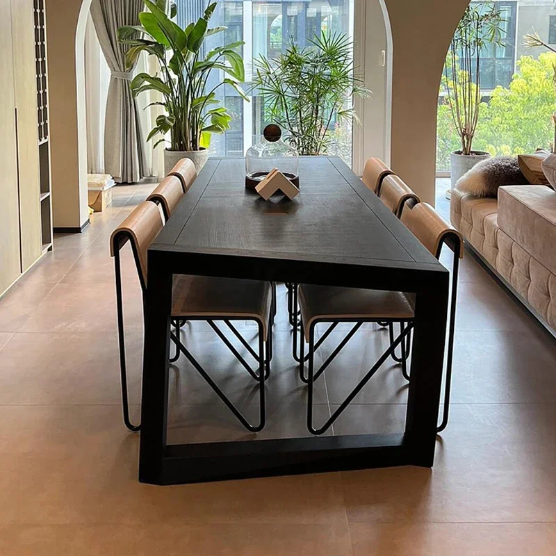 Italian Minimalist Solid Wood Dining Table Home Use Rectangular Table Top Dining Sets for 4-6 People Wood Grain Table