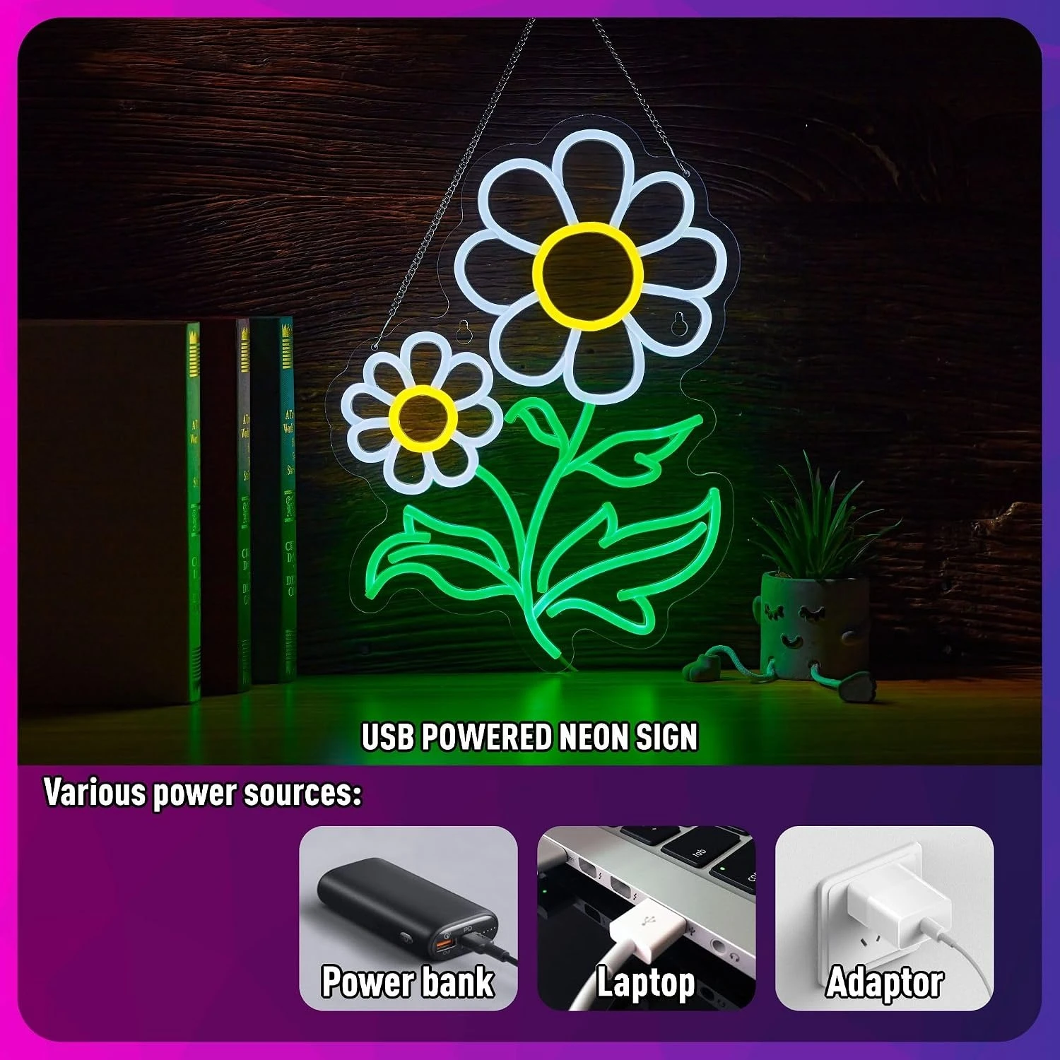 Flower LED Neon Sign USB Powered Neon Light Bedroom Cafe Coffee Shop Garden Bar Aesthetic Wall Decor Atmosphere Lamp Gift