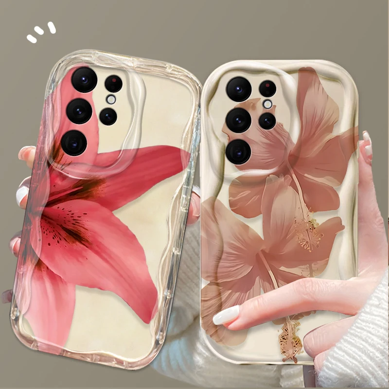Pink Lily Flower Print Case For Samsung Galaxy S25 S24 Ultra S23 S22 S21 Plus FE A56 A36 A26 A16 A06 A15 A25 A35 A55 5G Cover