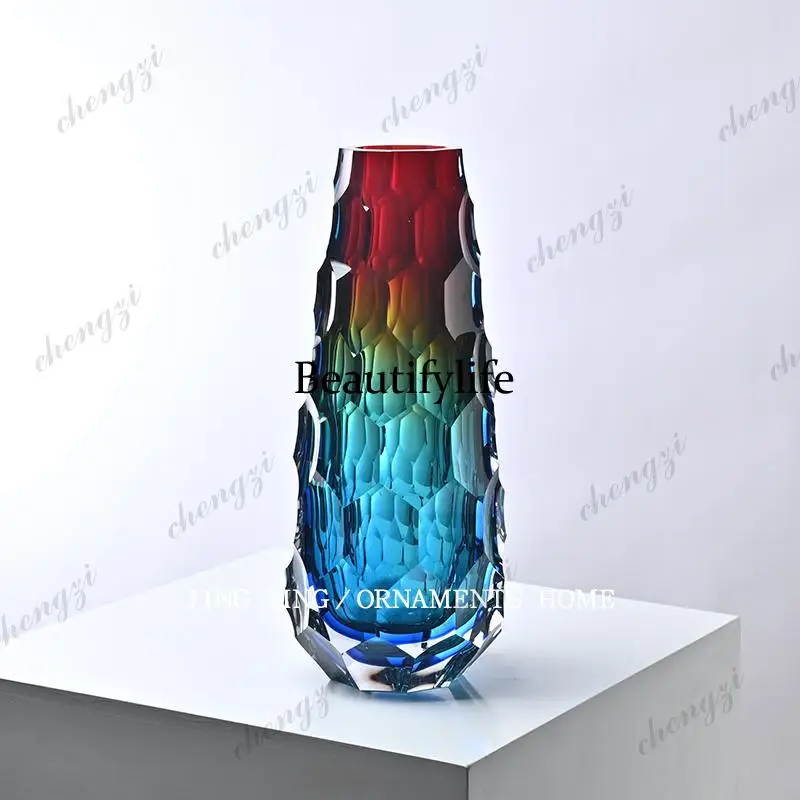 Gradual change of color crystal rhombus flower utensil dining table decoration noble luxury vase ornament