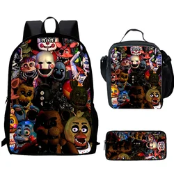 Cartoon F-Five N-Nights at F-Freddys Child School Backpack With Lunch Bags Pencil Bags For Kindergarten,Best Gift For Boys Girls