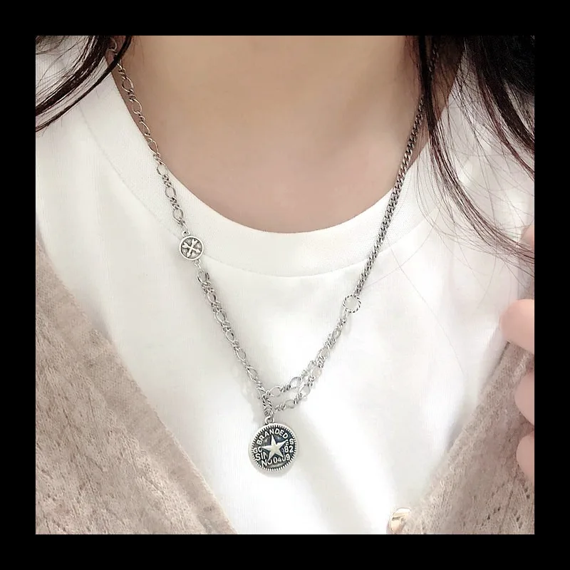Simple Niche Design Round Brand Star Necklace Female Korean Version Personalized Retro Five-pointed Star Letter Collarbo