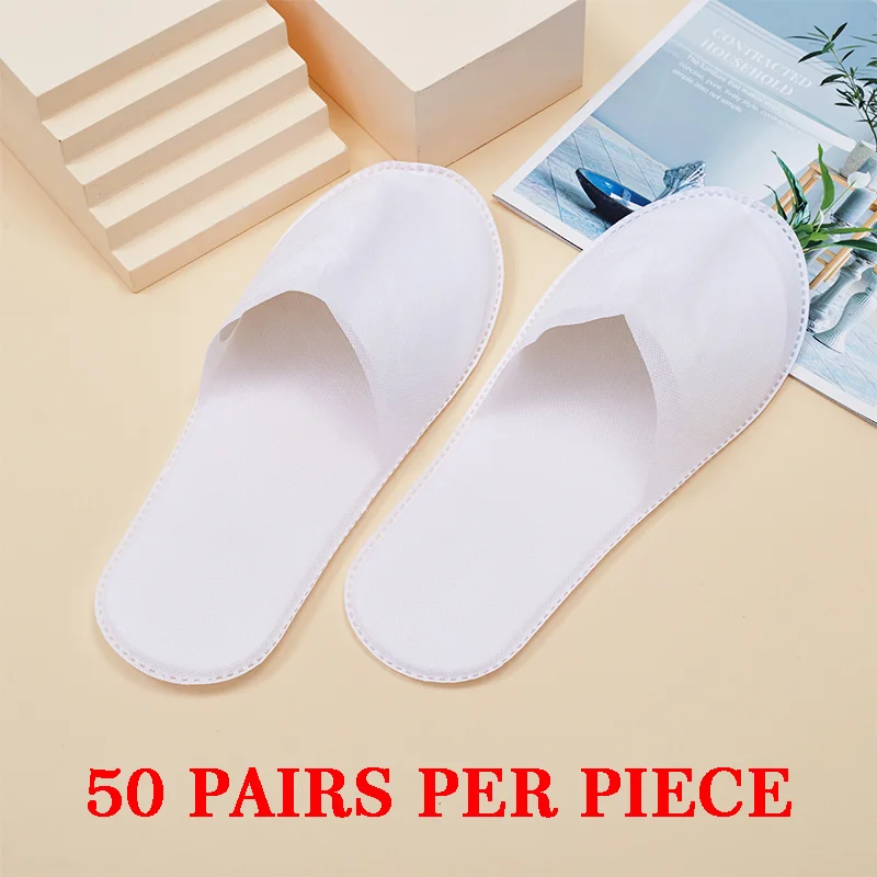 50Pairs Per Piece Disposable Non-Woven Slippers Hotels Homestay Travel Water Ripple Pattern Slippers For Men Women Unisex