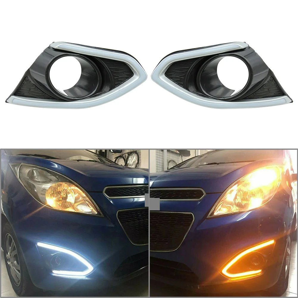 1Pair Car LED Daytime Running Lights DRL For Chevrolet Spark 2013 2014 2015 Yellow Turn Signal Indicator Light Lamp