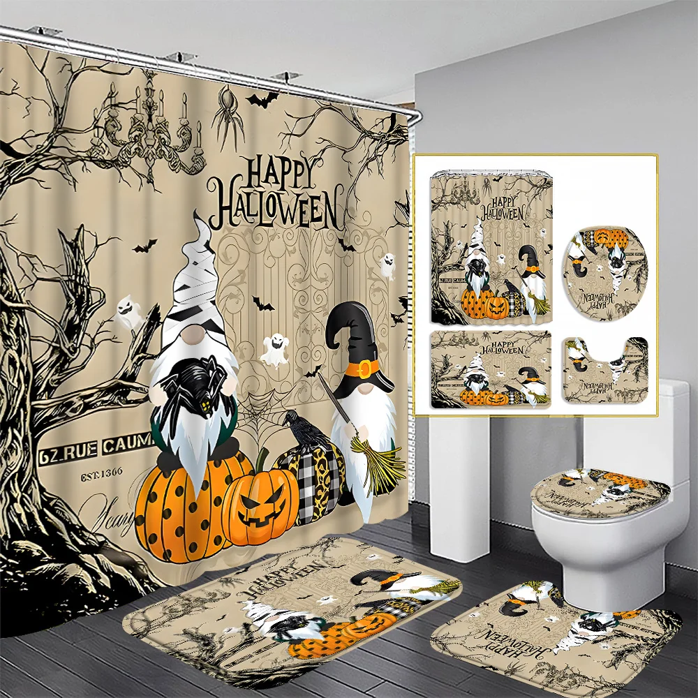 

4pcs Halloween Ghost Curtain Shower Curtain Decoration, Beautiful Housewarming Gift, Modern Home Decoration, Waterproof Shower C