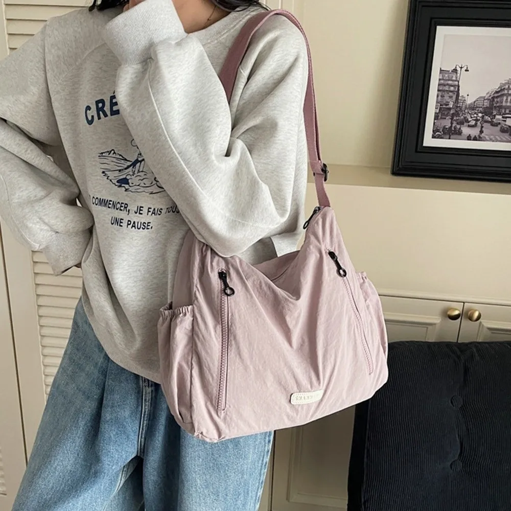 

Large Capacity Nylon Messenger Bag Korean Style Waterproof Square Crossbody Bag Solid Color Tote Single Shoulder Bag Outdoor