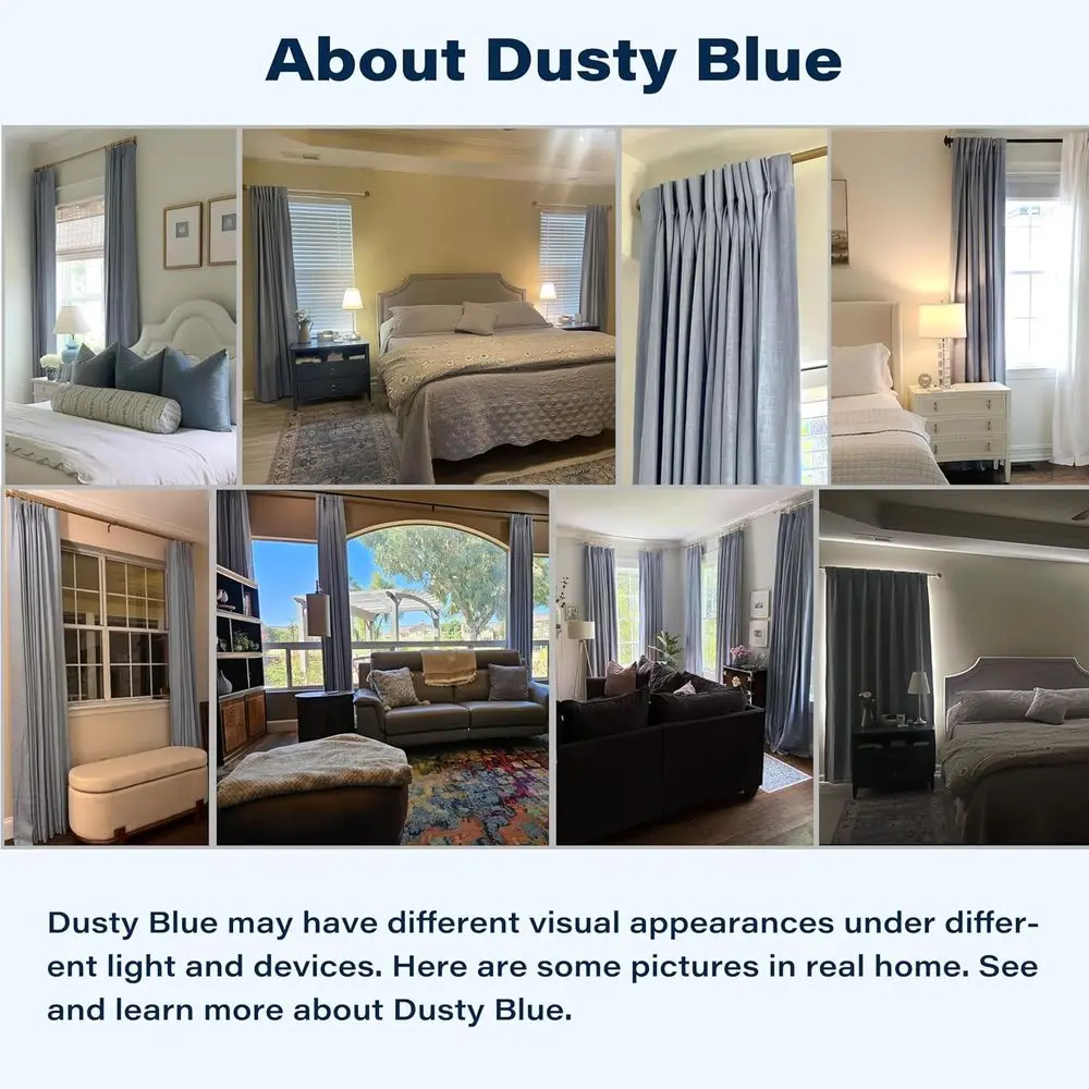 ستائر طويلة بطيات باللون الأزرق المغبر 95 مع بطانات تعتيم، نسيج كتان، زوج 40 وات × 95 لتر للمنزل #3