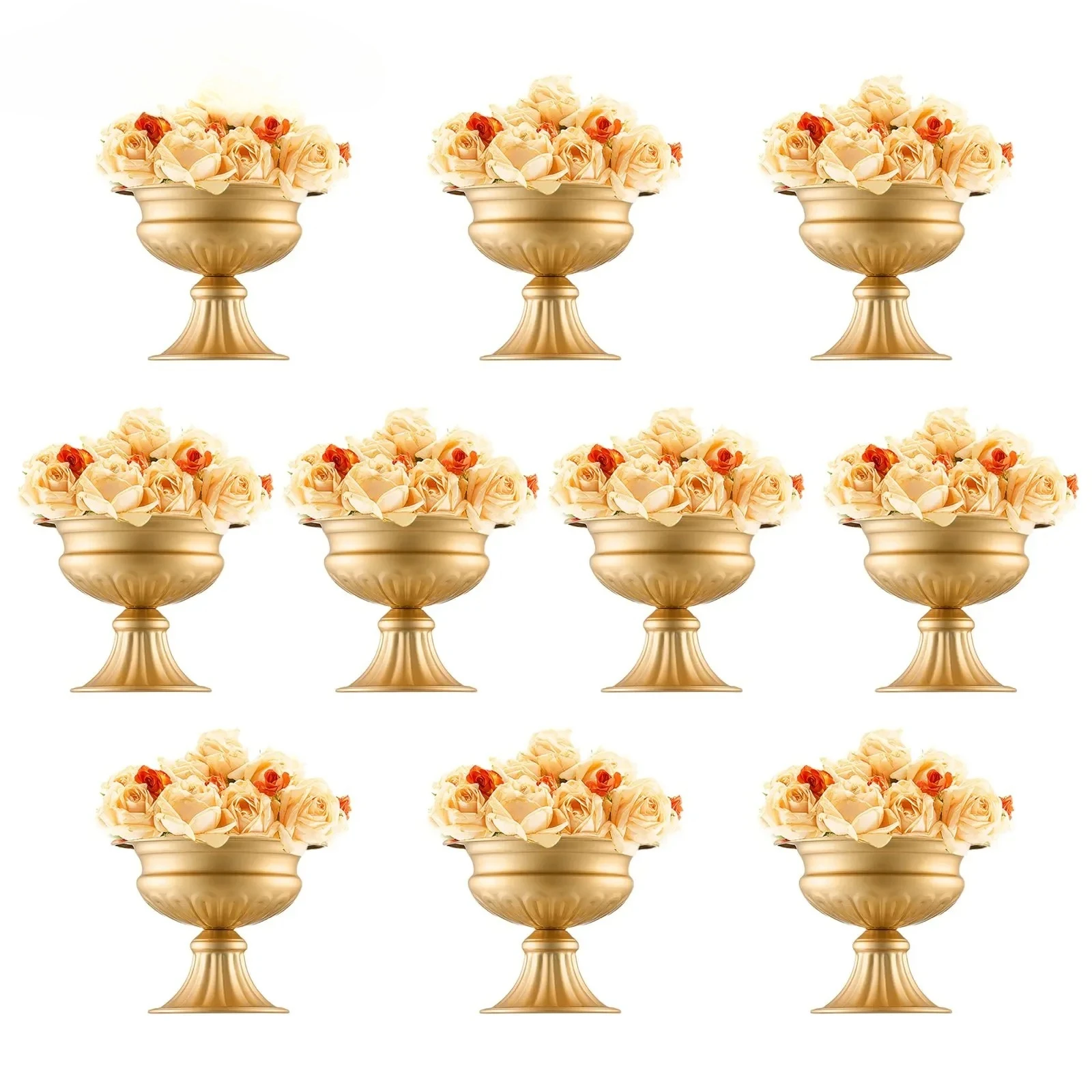 

SIHAO 10PCS Metal Gold Wedding Vase Set of 10 16cm/6.3-inch Table Flower Rack Wedding Decoration
