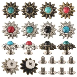 10Pcs Turquoise Screw Back Buttons Flower Chrysanthemum Decorative Buckle Metal Studs DIY Leathercraft Fabrics Goods Accessories