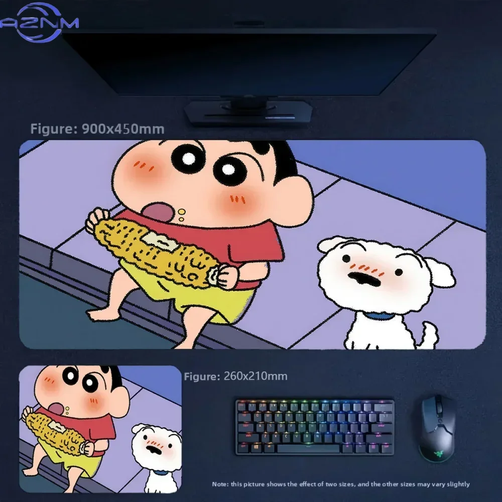 Cute Anime Crayon Shin‑chan With Shiro Large Mousepad, Rubber Non‑Slip Extended Gaming Desk Mat, Waterproof Anti‑Fray Mouse Pad
