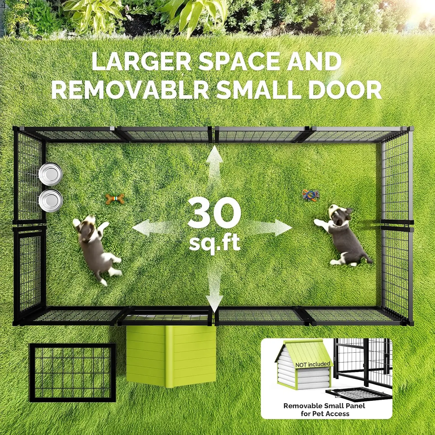 Outdoor Dog Kennel Outside Run with Doggy Door, Swivel Feeder&Roof - 8x4x6FT Large Dog Kennels Pens Outside for Large Dogs Breed
