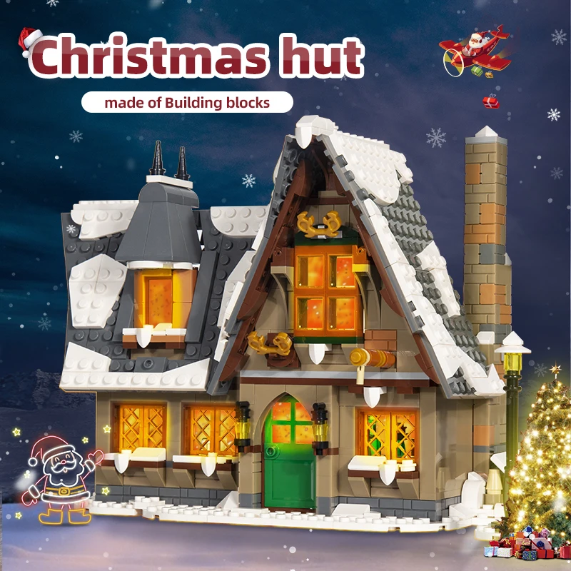 Mould King-casa de Navidad para niños, 16049 MOC, cabaña de Navidad, bloques de construcción, juguetes de Santa Claus, casa de invierno, juguete de