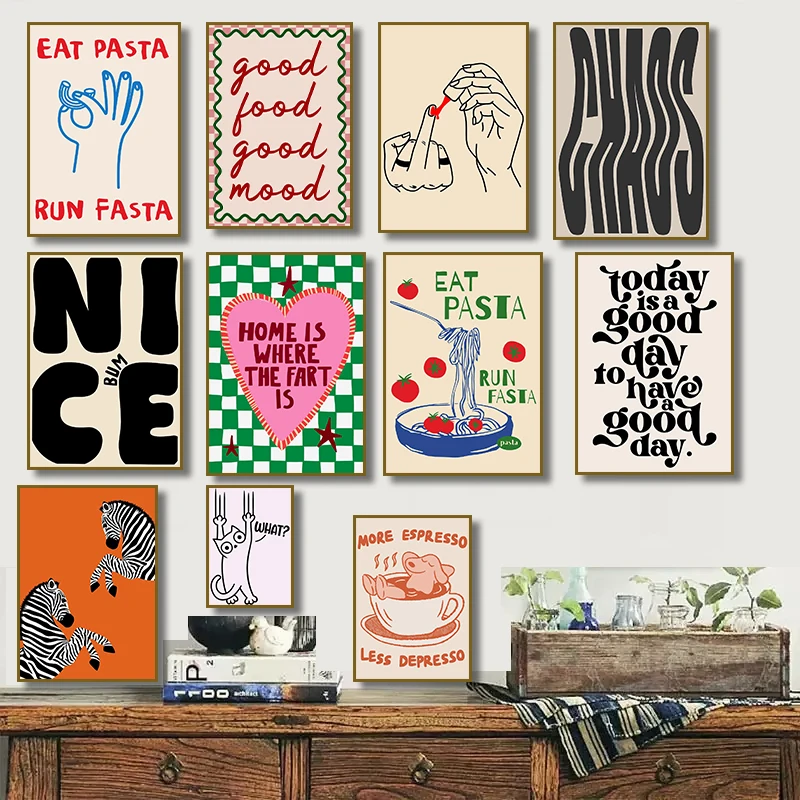 Chill Chaos Trendy Retro Quote Orange Zebra Animal Fashion Espresso Dog Poster Canvas Painting Print for Living Room Home Dec