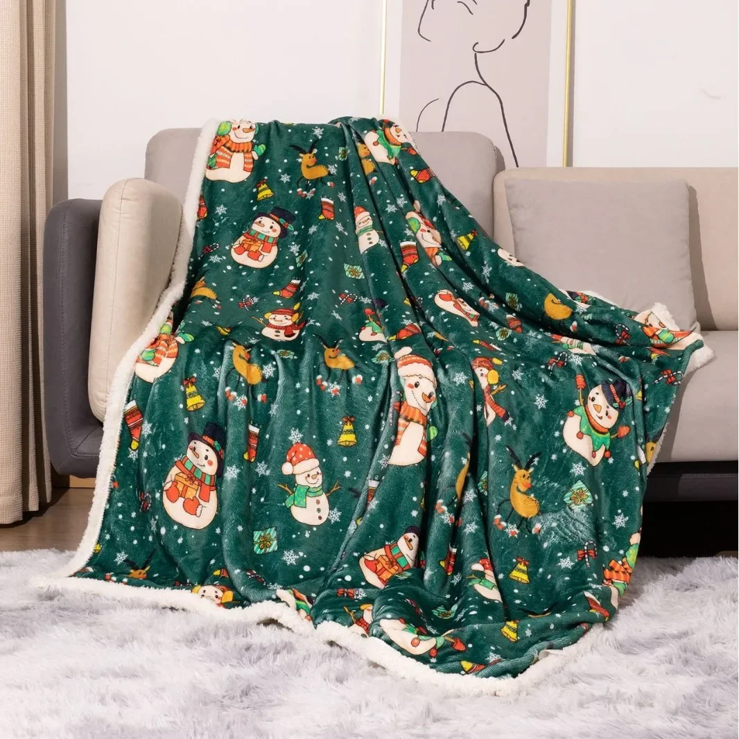 Christmas Holiday Throw Blanket Soft Flannel Santa Xmas Tree Snowman Print Warm Blanket for Bedroom Sofa Travel Christmas Decora