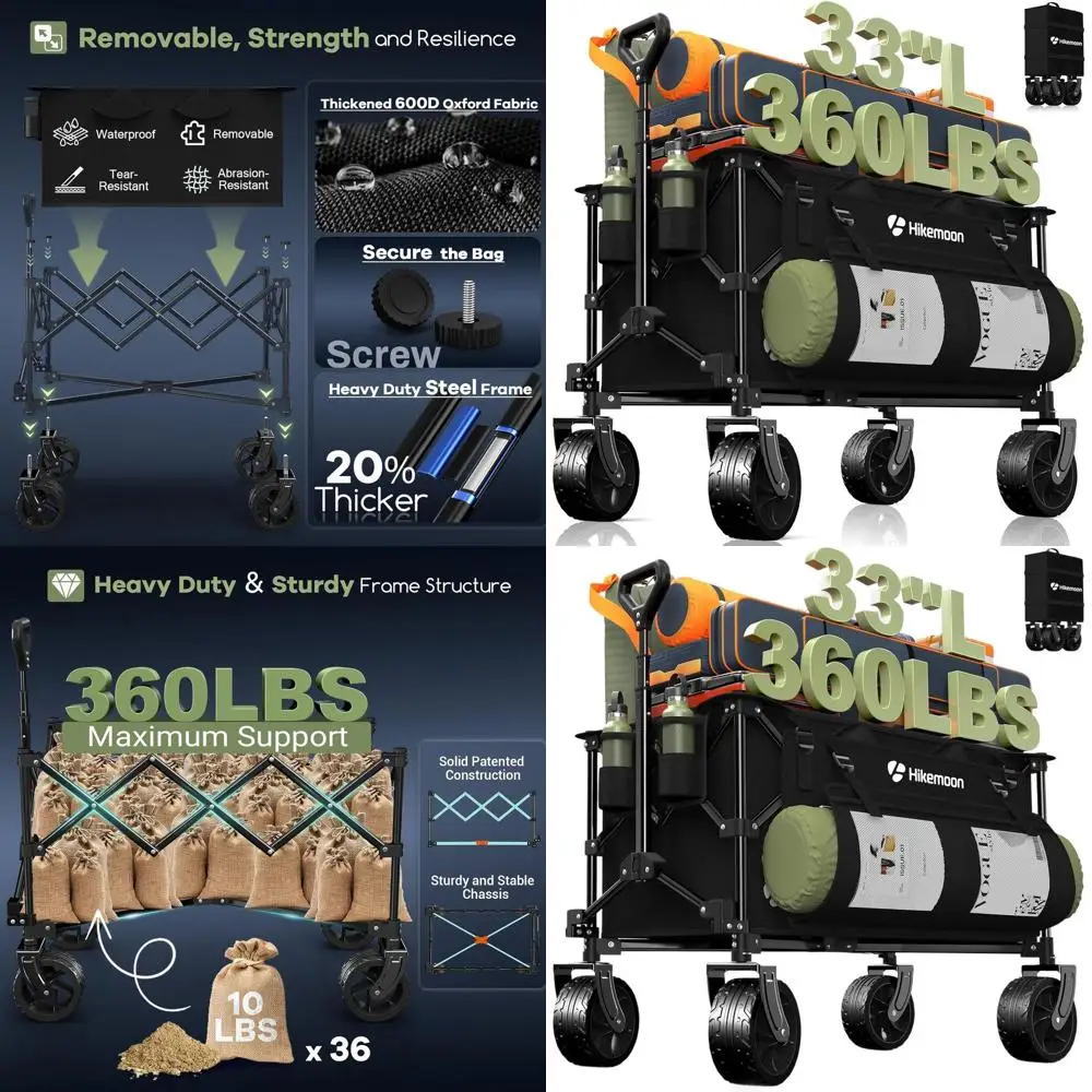 

Складной универсальный тележка, грузоподъемность 150 л, нагрузка на 360 фунтов, вездеходные колеса, идеально подходит для продуктов, покупок, садоводства, занятий спортом, лагеря