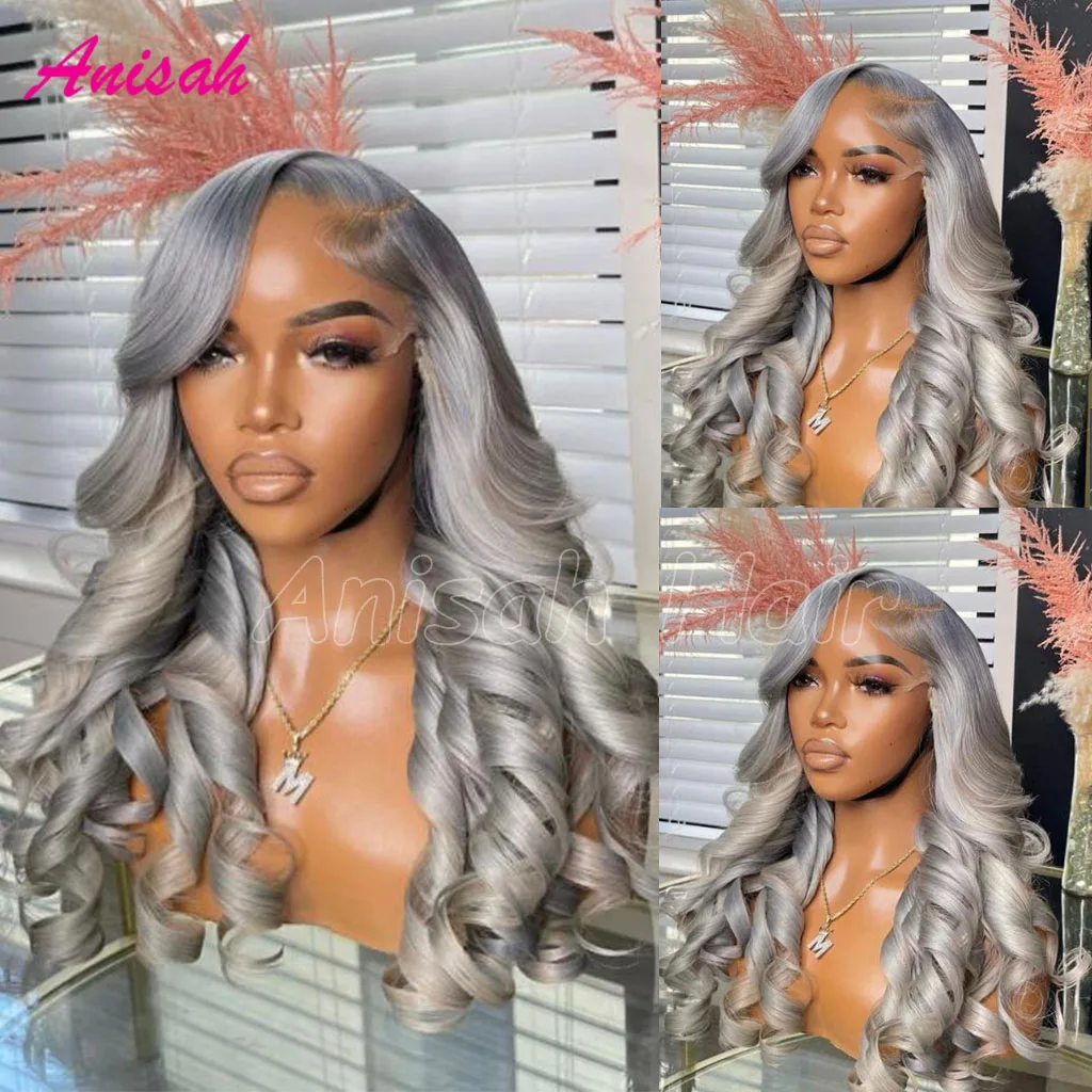 

Silver Grey Colored Loose Wave Lace Front Wigs Human Hair Glueless 13x4 13x6 HD Transparent Lace Frontal Wigs For Women