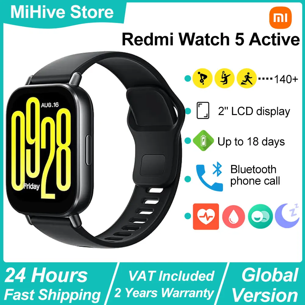 Xiaomi Redmi Watch 5 Active Smartwatch, 2-Zoll-LCD-Display, Bluetooth-Anrufe, Ganztägige Herzfrequenz- und Blutsauerstoffüberwachung, Bluetooth 5.3