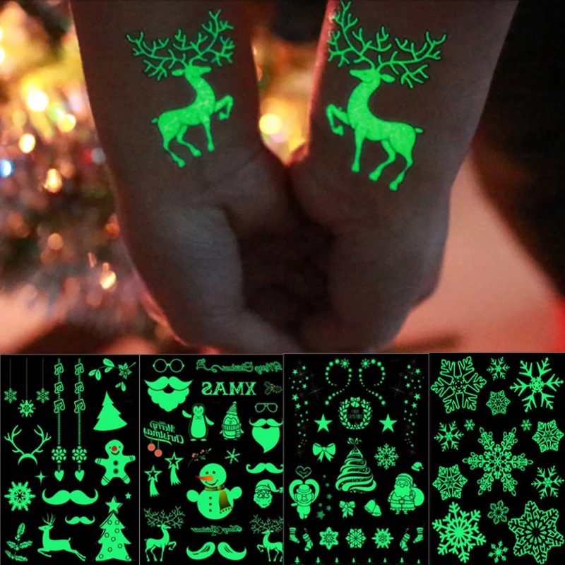 Christmas Luminous Tattoo Waterproof Glow Tattoo Sticker Santa Snowflake Stickers Kids Xmas Gifts Navidad Nata Decorations