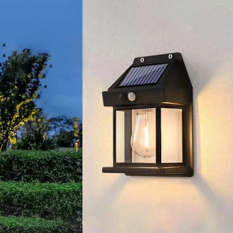Outdoor Solar Tungsten Wall Light with Motion Sensor Waterproof LED Safety Light for Patio Outdoor Deck Porch Barn Garage