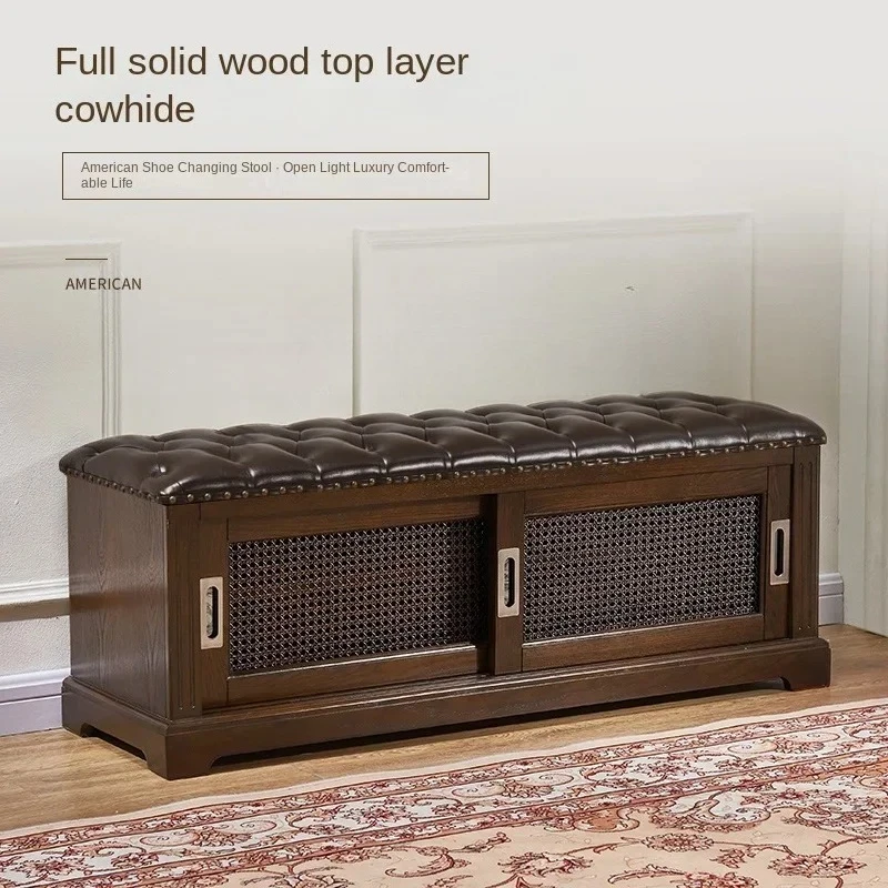 AAZZ Shoe Cabinet Full Solid Wood First Layer Cowhide Leather Modern Simple Door Home Door