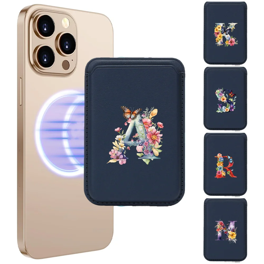 

Blue Card Holder PU Leather Magnetic Phone Wallet Slim Detachable Pocket Durable & Anti-Scratch Butterfly Letter Pattern